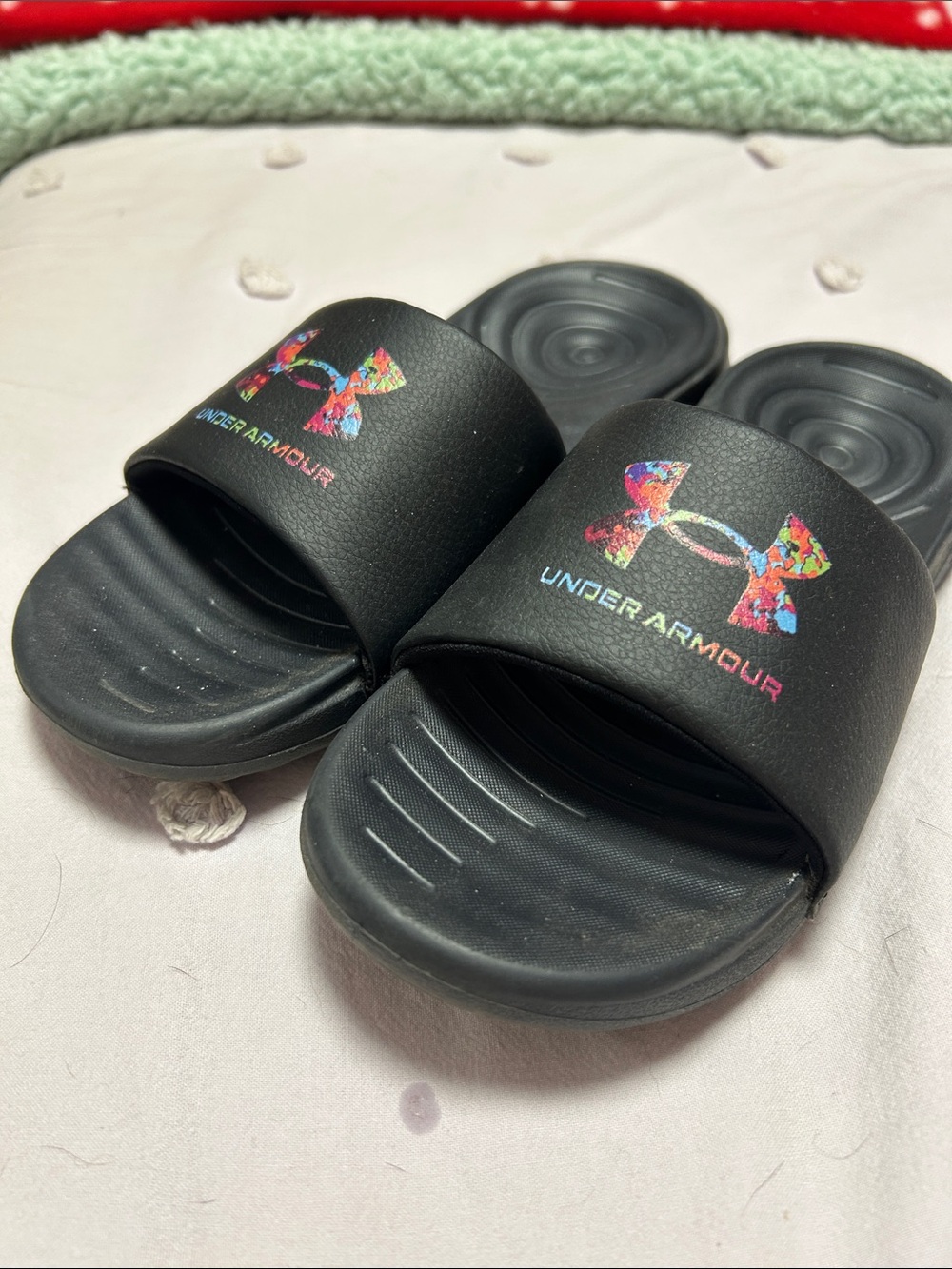 Under Armour Kids Black Slides with Multicolor Logo